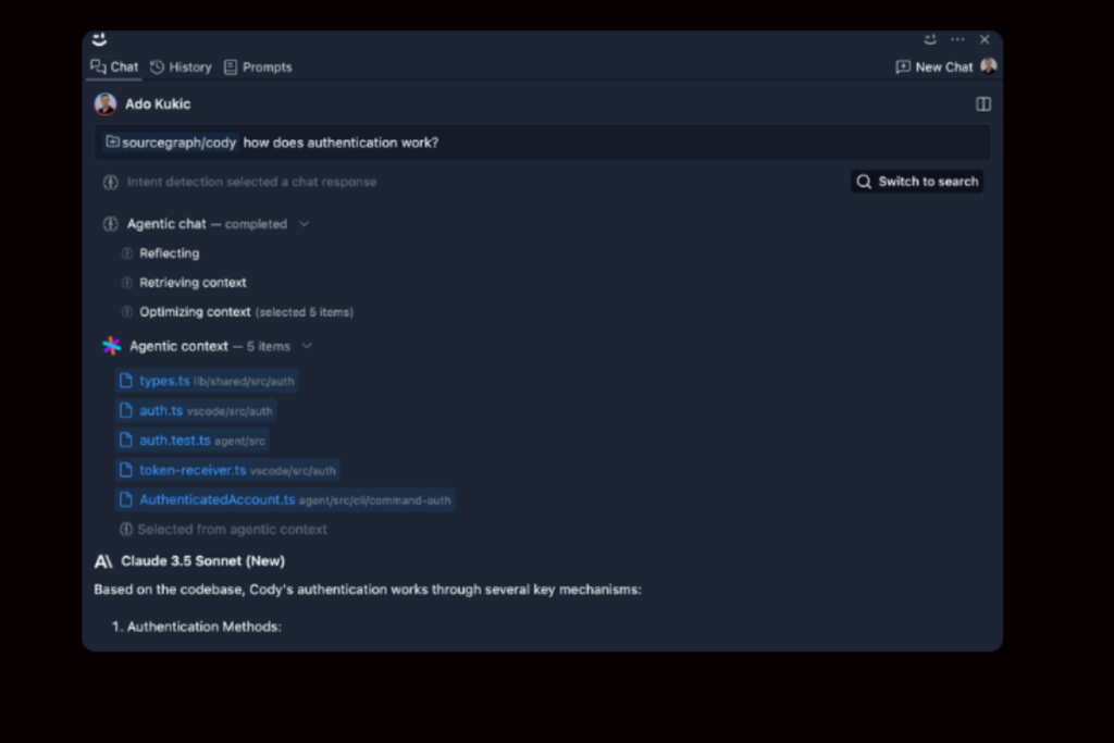 Chat & Custom Prompts of Sourcegraph Cody AI